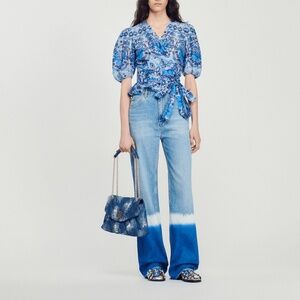 Sandro Cropped printed wrap top - Size Small (1)